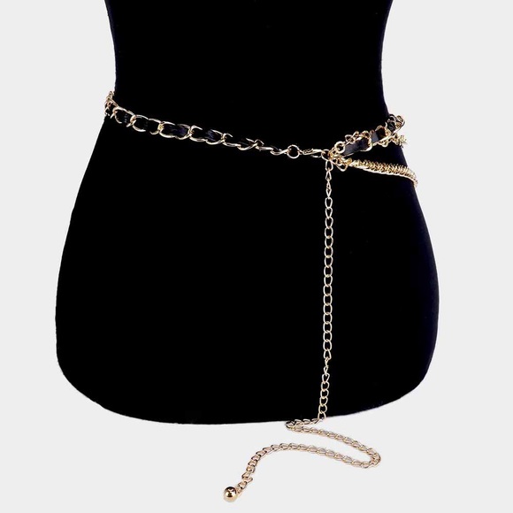 Chunky Black & Gold Layered Chain Adjustable Statement Belt - Picture 2 of 4
